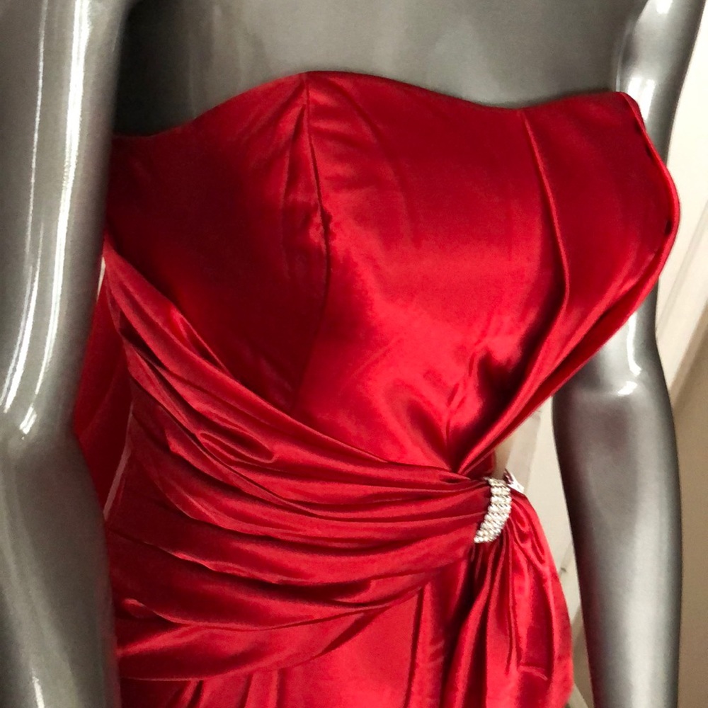 Cinderella Strapless Red Bridesmaid Prom Gown - Picture 3 of 10
